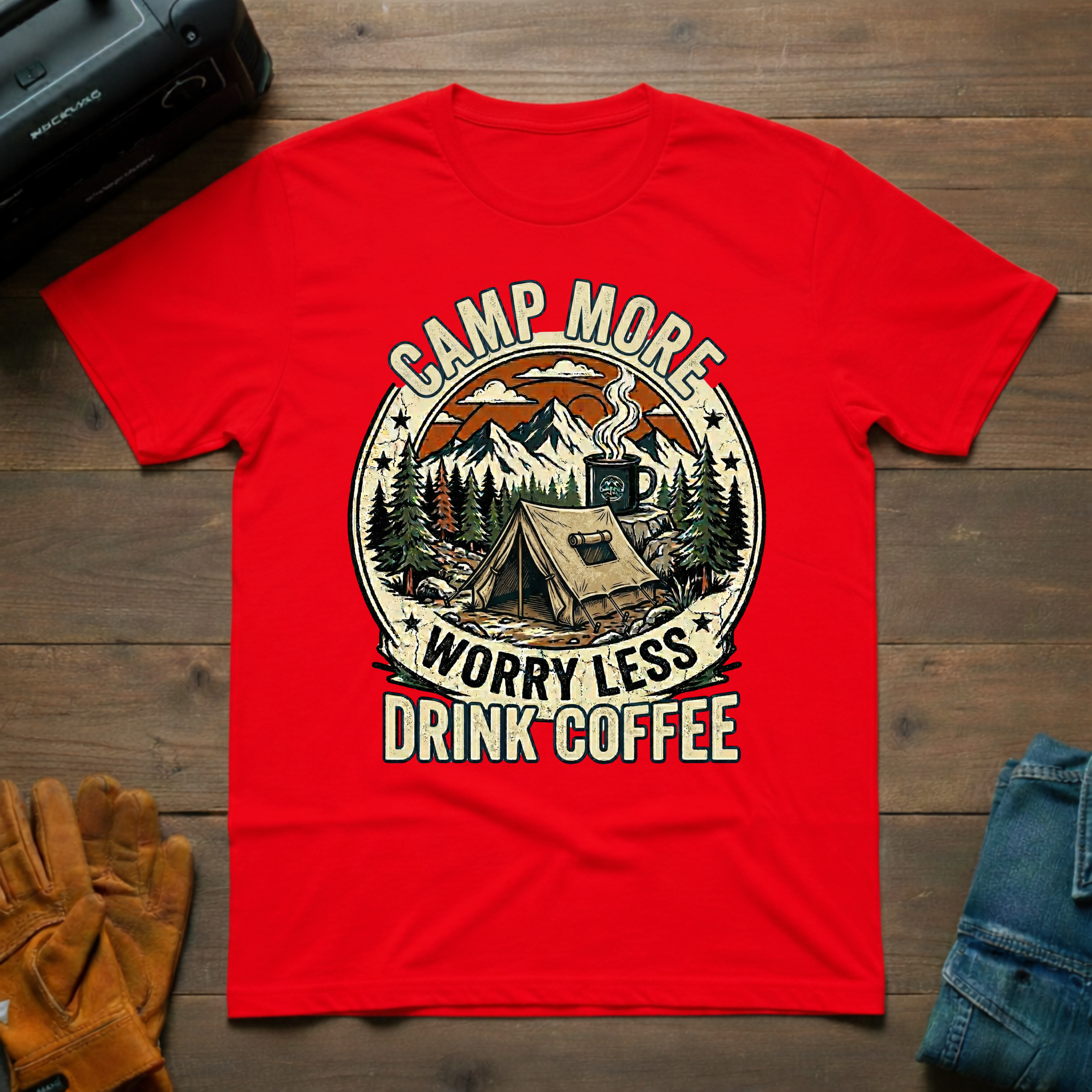 Camp More, Worry Less – Unisex T-Shirt