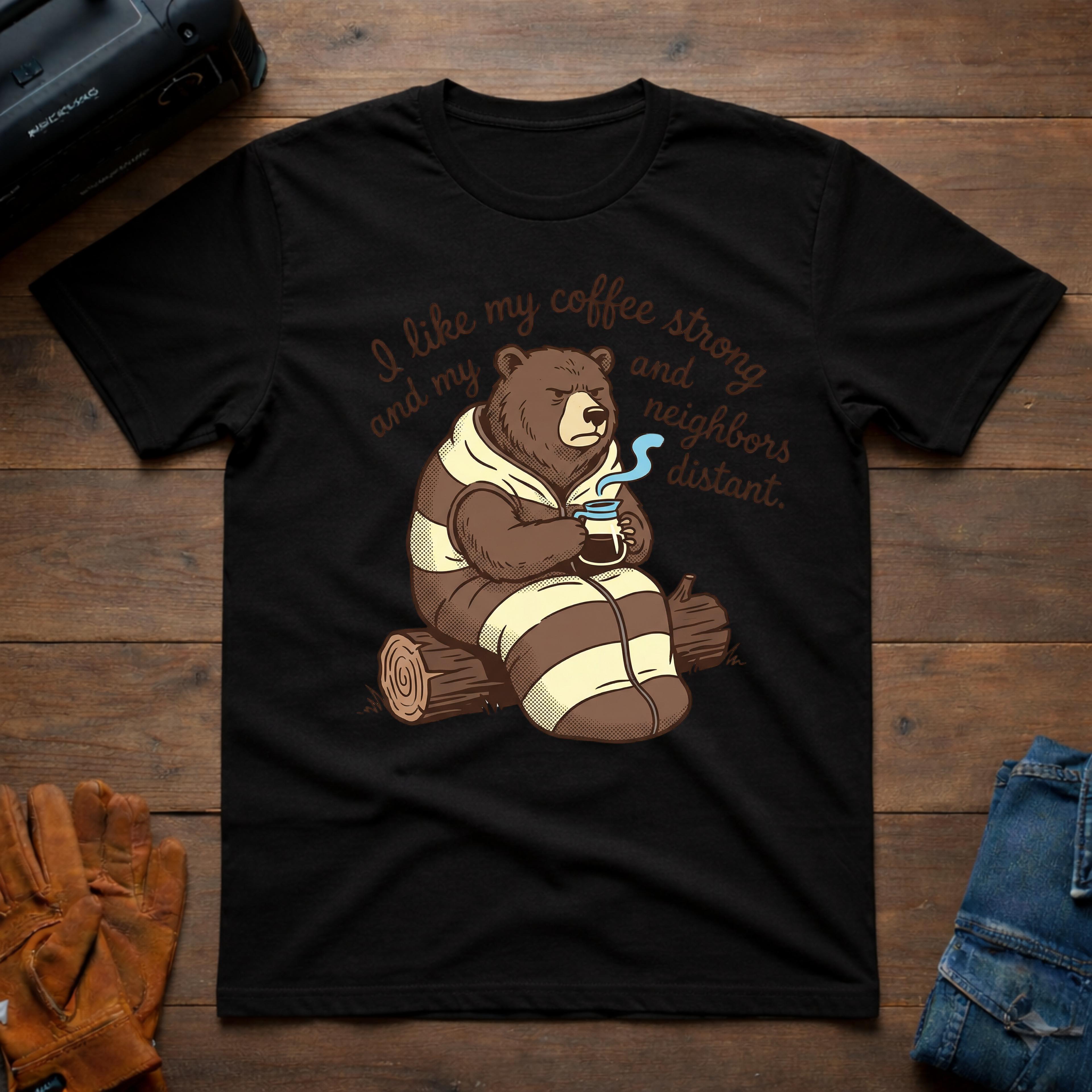 I Like My Coffee Strong Bear T-Shirt