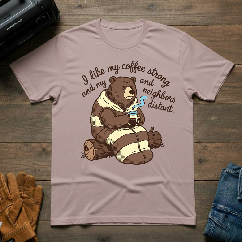 I Like My Coffee Strong Bear T-Shirt