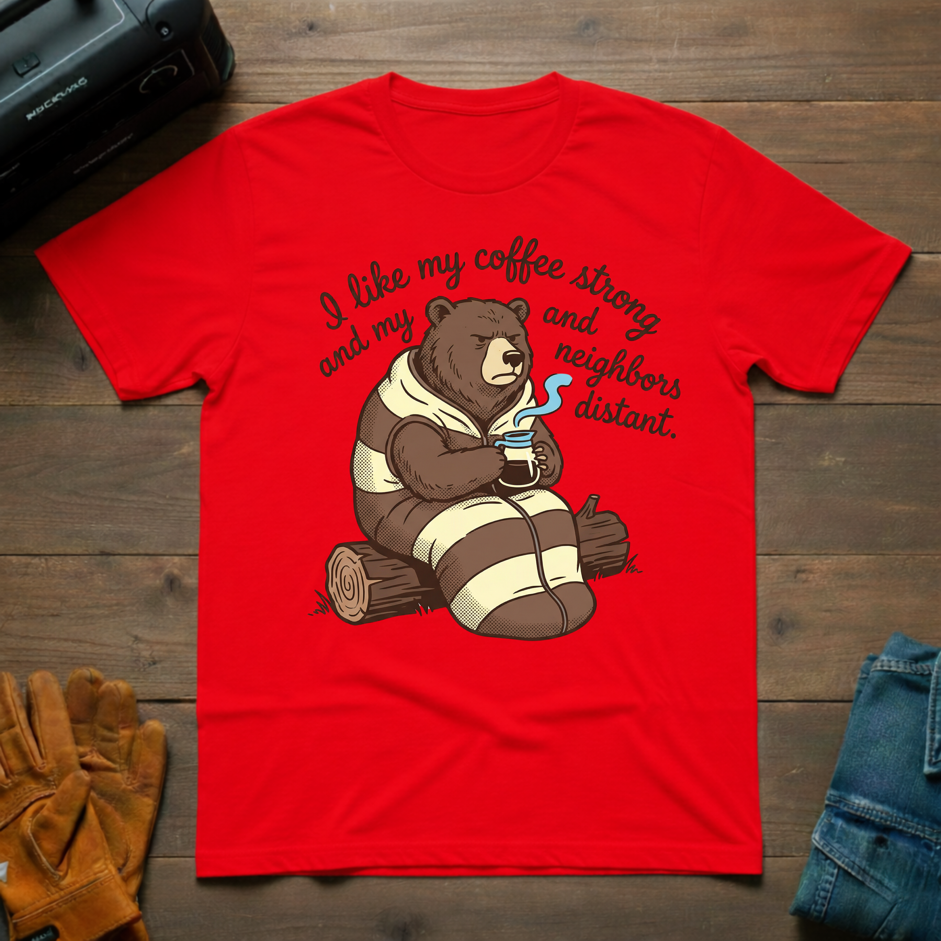 I Like My Coffee Strong Bear T-Shirt