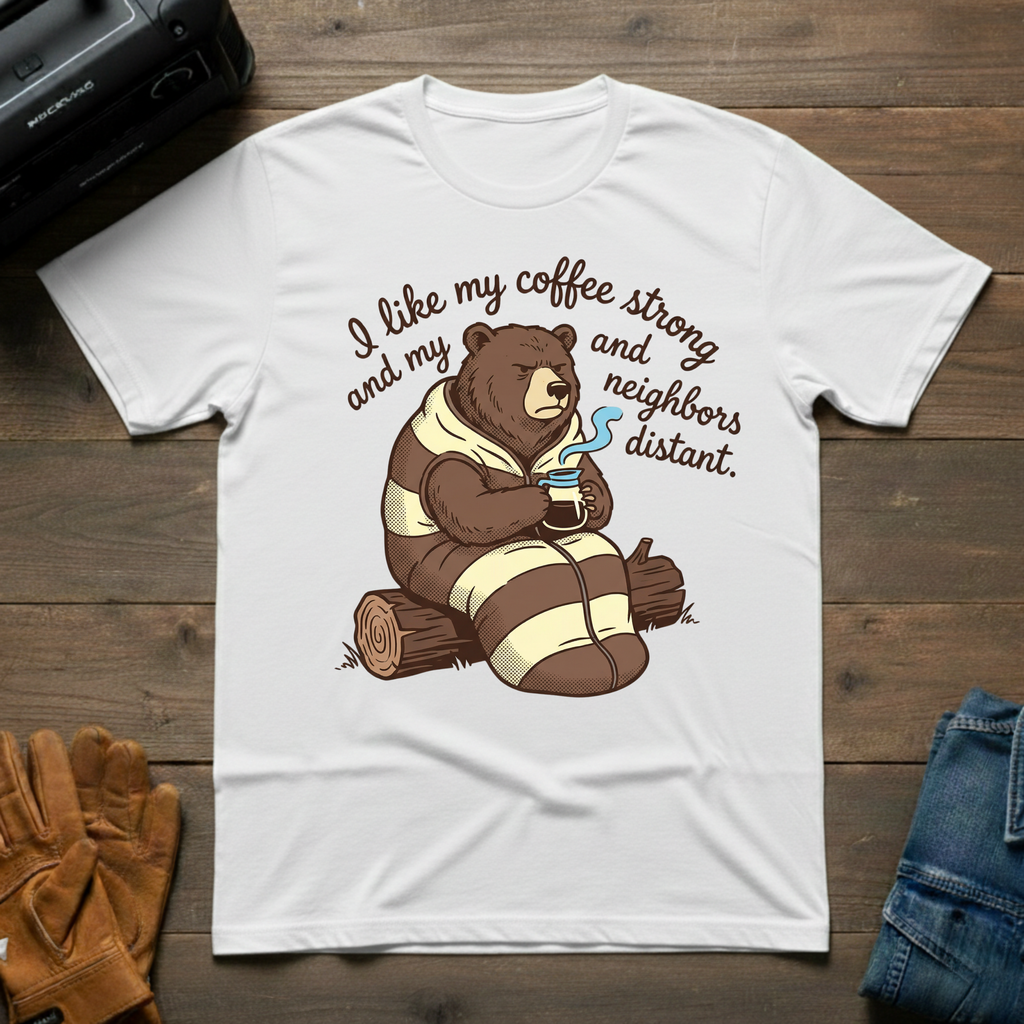 I Like My Coffee Strong Bear T-Shirt