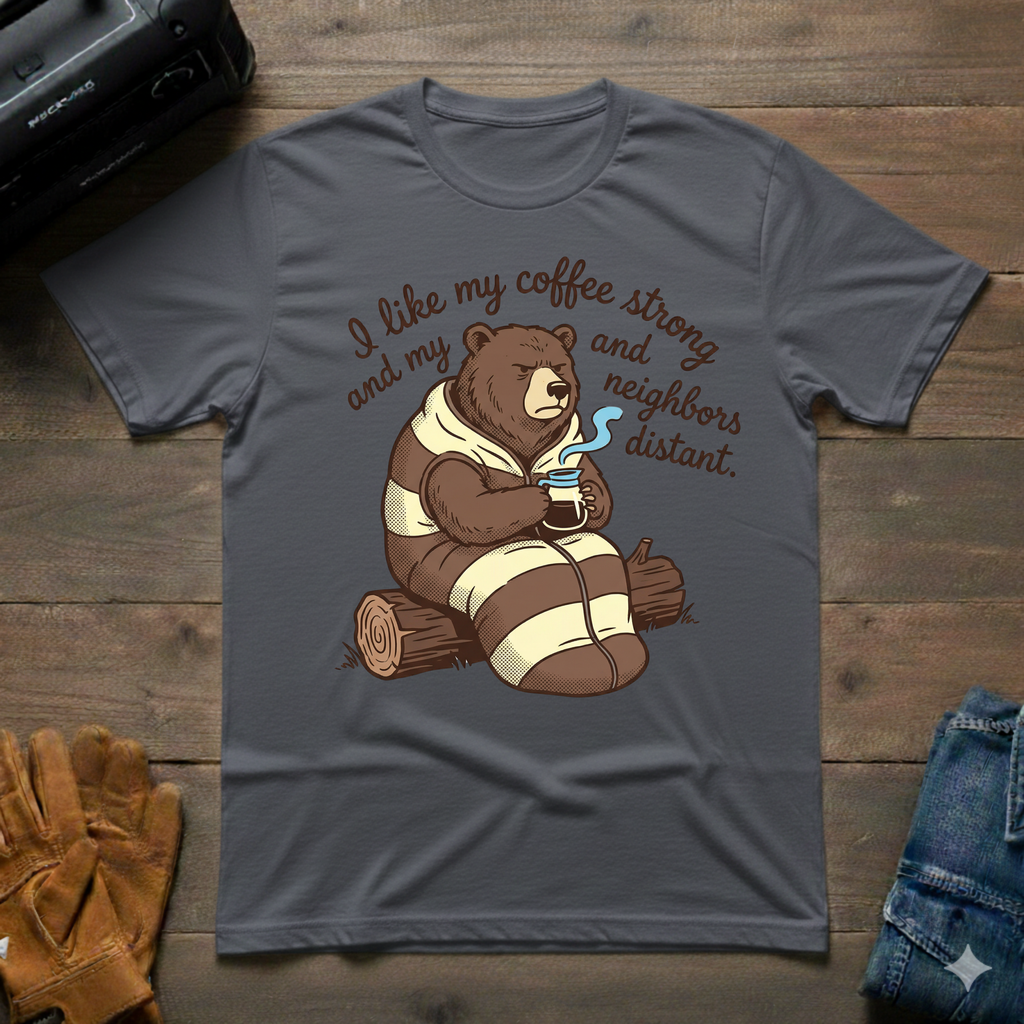 I Like My Coffee Strong Bear T-Shirt